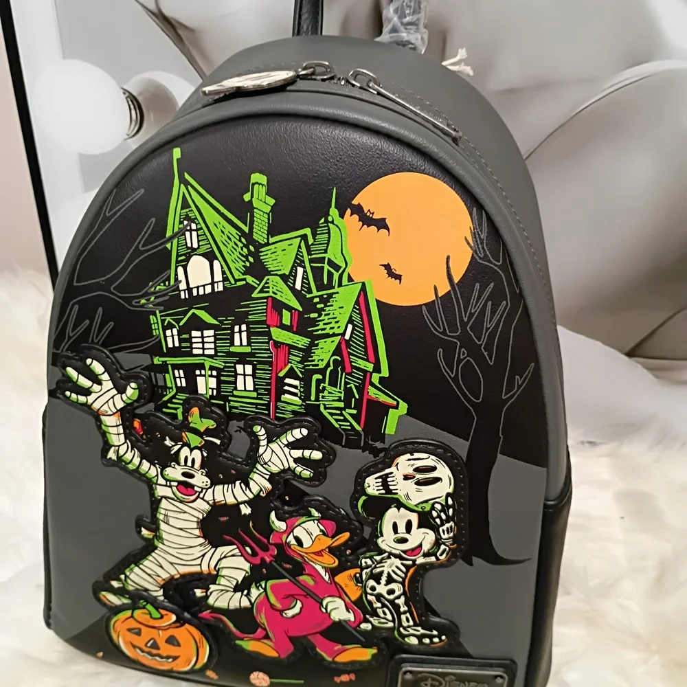 Loungefly Disney Gray Bagpack with Green Mickey Halloween Interior